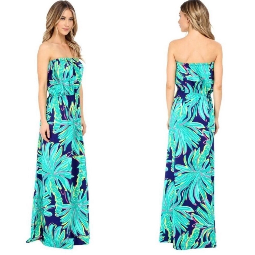 Lilly Pulitzer Strapless Marlisa Maxi Dress size XS Palm Tree Print